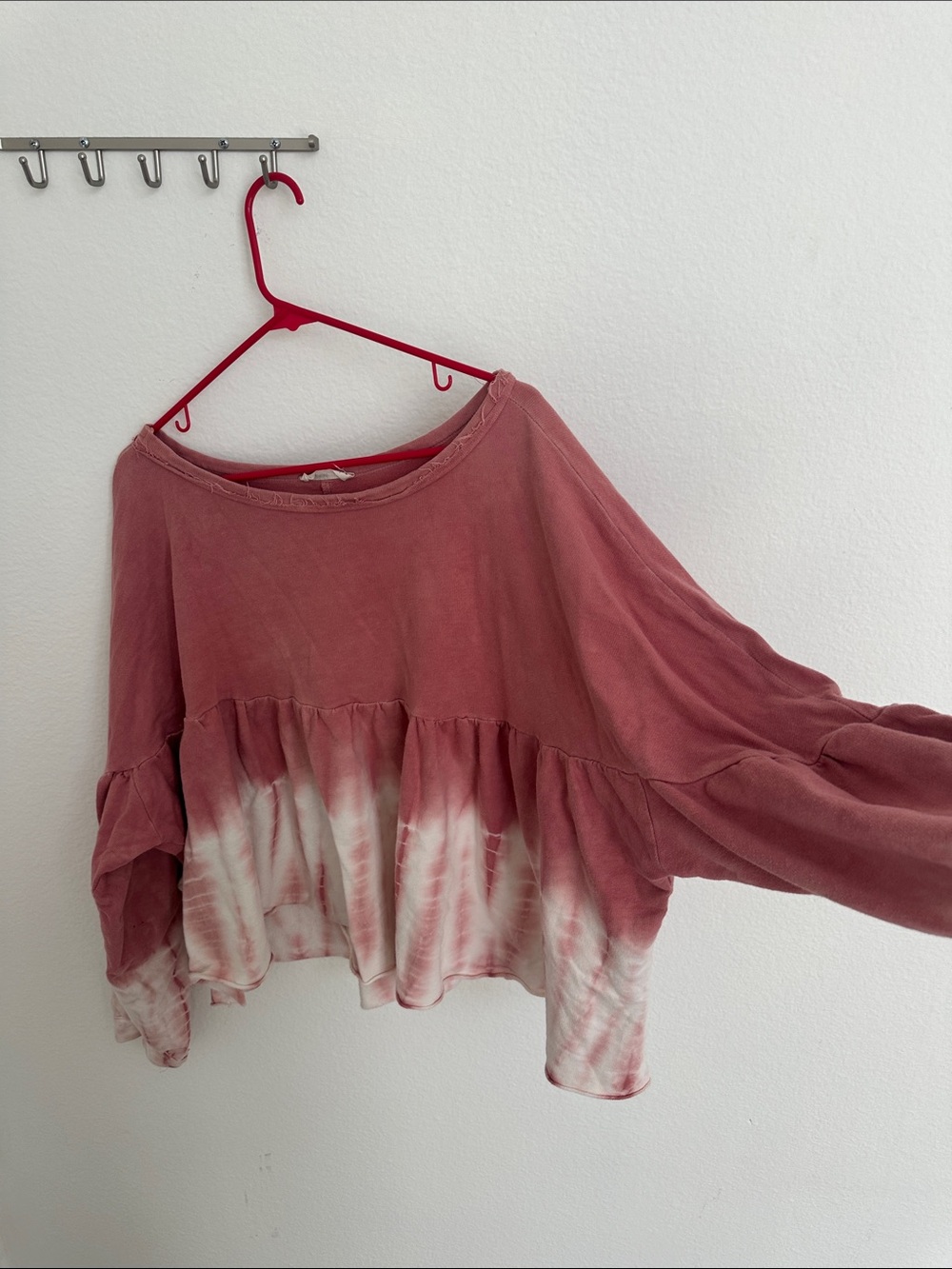 Women's Mauve Tie-Dye Peplum Long-Sleeve Oversized Top - Picture 6 of 9